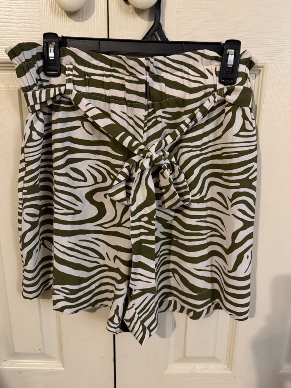 Rachel Zoe Olive and White Zebra Print Tie-Waist Shorts